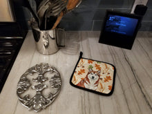 Load image into Gallery viewer, Red and White Alaskan Malamute Heirloom Fall Pair of Pot Holders