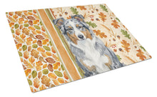 Load image into Gallery viewer, Blue Merle American Shepherd Heirloom Fall Glass Cutting Board