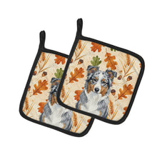 Load image into Gallery viewer, Blue Merle American Shepherd Heirloom Fall Pair of Pot Holders