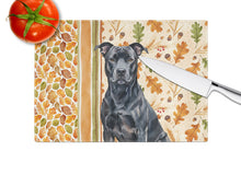 Load image into Gallery viewer, Black American Staffordshire Terrier Heirloom Fall Glass Cutting Board