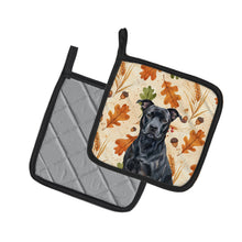 Load image into Gallery viewer, Black American Staffordshire Terrier Heirloom Fall Pair of Pot Holders