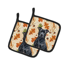 Load image into Gallery viewer, Black American Staffordshire Terrier Heirloom Fall Pair of Pot Holders