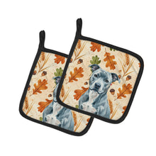 Load image into Gallery viewer, Blue American Staffordshire Terrier Heirloom Fall Pair of Pot Holders