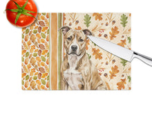Load image into Gallery viewer, Brindle American Staffordshire Terrier Heirloom Fall Glass Cutting Board