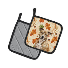 Load image into Gallery viewer, Brindle American Staffordshire Terrier Heirloom Fall Pair of Pot Holders