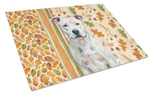 Load image into Gallery viewer, White American Staffordshire Terrier Heirloom Fall Glass Cutting Board
