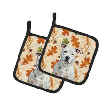 Load image into Gallery viewer, White American Staffordshire Terrier Heirloom Fall Pair of Pot Holders
