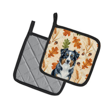 Load image into Gallery viewer, Black Australian Shepherd Heirloom Fall Pair of Pot Holders