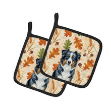 Load image into Gallery viewer, Black Australian Shepherd Heirloom Fall Pair of Pot Holders