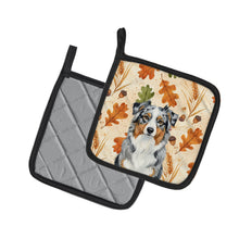 Load image into Gallery viewer, Blue Merle Australian Shepherd Heirloom Fall Pair of Pot Holders
