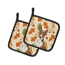 Load image into Gallery viewer, Brindle and White Basenji Heirloom Fall Pair of Pot Holders