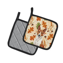 Load image into Gallery viewer, Red and White Basenji Heirloom Fall Pair of Pot Holders