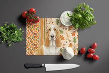 Load image into Gallery viewer, Lemon and White Basset Hound Heirloom Fall Glass Cutting Board
