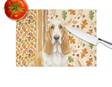 Load image into Gallery viewer, Lemon and White Basset Hound Heirloom Fall Glass Cutting Board