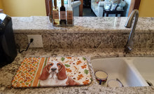 Load image into Gallery viewer, Red and White Basset Hound Heirloom Fall Dish Drying Mat