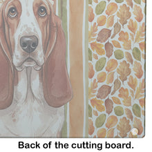 Load image into Gallery viewer, Red and White Basset Hound Heirloom Fall Glass Cutting Board
