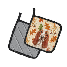 Load image into Gallery viewer, Red and White Basset Hound Heirloom Fall Pair of Pot Holders