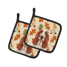 Load image into Gallery viewer, Red and White Basset Hound Heirloom Fall Pair of Pot Holders
