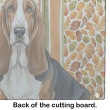 Load image into Gallery viewer, Tricolor and White Basset Hound Heirloom Fall Glass Cutting Board