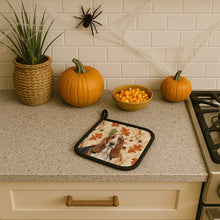 Load image into Gallery viewer, Tricolor and White Basset Hound Heirloom Fall Pair of Pot Holders