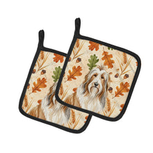 Load image into Gallery viewer, Fawn Bearded Collie Heirloom Fall Pair of Pot Holders