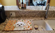Load image into Gallery viewer, White and Cream Bichon Frise Heirloom Fall Dish Drying Mat