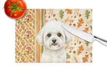 Load image into Gallery viewer, White and Cream Bichon Frise Heirloom Fall Glass Cutting Board