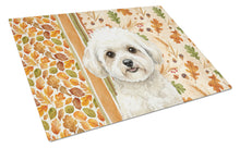 Load image into Gallery viewer, White and Cream Bichon Frise Heirloom Fall Glass Cutting Board