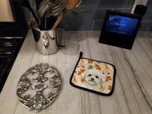 Load image into Gallery viewer, White and Cream Bichon Frise Heirloom Fall Pair of Pot Holders