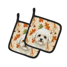 Load image into Gallery viewer, White and Cream Bichon Frise Heirloom Fall Pair of Pot Holders