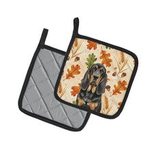 Load image into Gallery viewer, Black and Tan Bloodhound Heirloom Fall Pair of Pot Holders