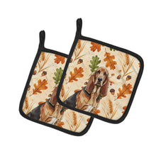 Load image into Gallery viewer, Liver and Tan Bloodhound Heirloom Fall Pair of Pot Holders
