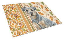 Load image into Gallery viewer, Blue and Tan Border Terrier Heirloom Fall Glass Cutting Board