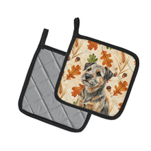 Load image into Gallery viewer, Grizzle and Tan Border Terrier Heirloom Fall Pair of Pot Holders
