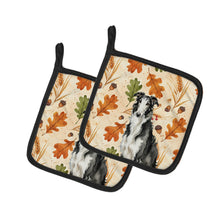 Load image into Gallery viewer, Black and White Borzoi Heirloom Fall Pair of Pot Holders