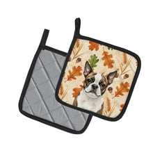 Load image into Gallery viewer, Brindle Boston Terrier Heirloom Fall Pair of Pot Holders