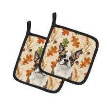 Load image into Gallery viewer, Brindle Boston Terrier Heirloom Fall Pair of Pot Holders