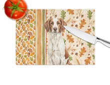 Load image into Gallery viewer, Liver and White Brittany Heirloom Fall Glass Cutting Board