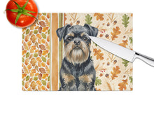 Load image into Gallery viewer, Black and Tan Brussels Griffon Heirloom Fall Glass Cutting Board
