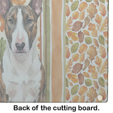 Load image into Gallery viewer, Brindle and White Bull Terrier Heirloom Fall Glass Cutting Board