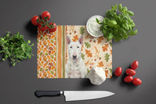 Load image into Gallery viewer, White Bull Terrier Heirloom Fall Glass Cutting Board