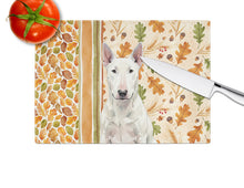 Load image into Gallery viewer, White Bull Terrier Heirloom Fall Glass Cutting Board