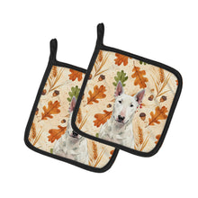 Load image into Gallery viewer, White Bull Terrier Heirloom Fall Pair of Pot Holders