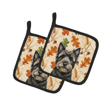 Load image into Gallery viewer, Black Cairn Terrier Heirloom Fall Pair of Pot Holders