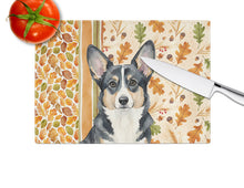 Load image into Gallery viewer, Black and White Cardigan Welsh Corgi Heirloom Fall Glass Cutting Board