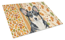 Load image into Gallery viewer, Black and White Cardigan Welsh Corgi Heirloom Fall Glass Cutting Board