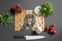 Load image into Gallery viewer, Black and Tan Cavalier Spaniel Heirloom Fall Glass Cutting Board