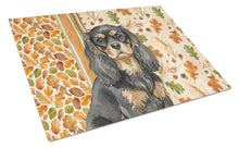 Load image into Gallery viewer, Black and Tan Cavalier Spaniel Heirloom Fall Glass Cutting Board