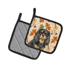 Load image into Gallery viewer, Black and Tan Cavalier Spaniel Heirloom Fall Pair of Pot Holders