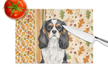 Load image into Gallery viewer, Tricolor Cavalier Spaniel Heirloom Fall Glass Cutting Board